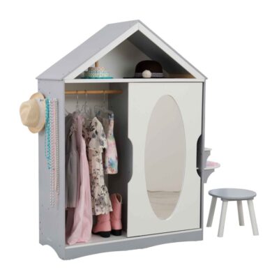 Meubles & Rangements KidKraft Rangements Jouets | Dressing Blanc Et Gris Pour Enfants Avec Miroir Et Coiffeuse Kidkraft