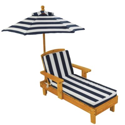 Meubles & Rangements KidKraft  | Chaise Longue En Bois Enfant Kidkraft Avec Parasol Bleu Et Blanc