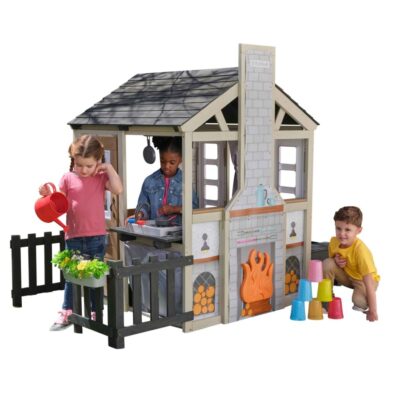 Jeux D’Exterieur & Sports KidKraft Cabanes En Bois | Maisonnette Grise En Bois Avec Cheminee Cozy Hearth De Kidkraft