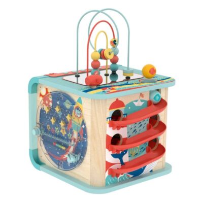 Jeux & Jouets Hape Jouets D’Eveil | Grand Cube D’Activites Interactif 5-En-1 En Bois Des 12 Mois De Hape