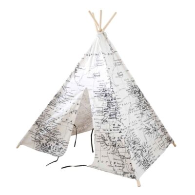 Jeux D’Exterieur & Sports Sunny Tipis Et Tentes | Tente Tipi Noir Et Blanc Imprime Carte Du Monde Sunny