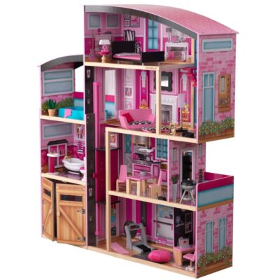 Jeux & Jouets KidKraft Maisons De Poupees | Maison De Poupee En Bois Rose Et Noire Avec Son Et Lumiere Kidkraft Manoir Rutilant