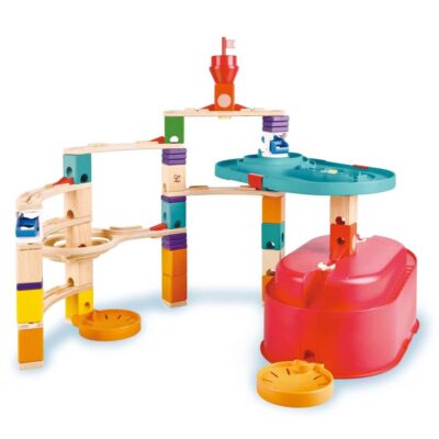 Jeux & Jouets Hape Jeux De Construction Et Cubes | Circuit A Billes 22 Blocs Et Bac De Rangement Quadrilla Bucket Hape