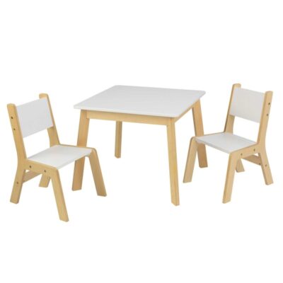 Meubles & Rangements KidKraft Tables Et Bureaux | Table + Chaises Modernes Blanches Et Bois Naturel Pour Enfant Kidkraft